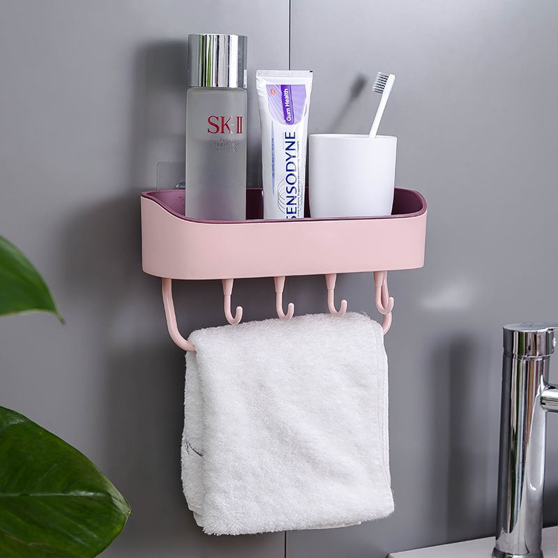 Non-perforated  Plastic Wall-Mounted StorageBasket,Toilet Storage Rack, Kitchen Storag Rack ,Bathroom Wall Shelf With Hooks,Self Adhesive No Drilling,Removable Plastic Shelf, bathroom organizer