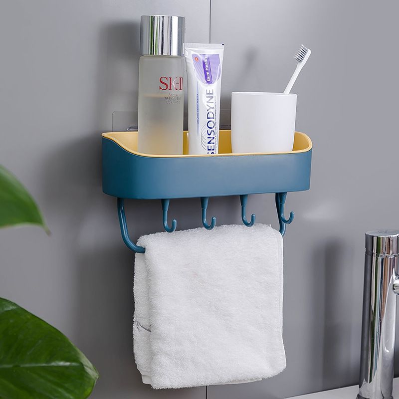 Non-perforated  Plastic Wall-Mounted StorageBasket,Toilet Storage Rack, Kitchen Storag Rack ,Bathroom Wall Shelf With Hooks,Self Adhesive No Drilling,Removable Plastic Shelf, bathroom organizer