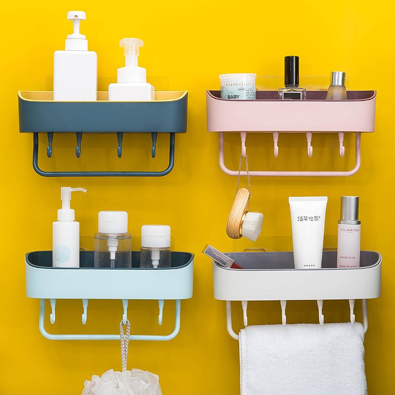 Non-perforated  Plastic Wall-Mounted StorageBasket,Toilet Storage Rack, Kitchen Storag Rack ,Bathroom Wall Shelf With Hooks,Self Adhesive No Drilling,Removable Plastic Shelf, bathroom organizer