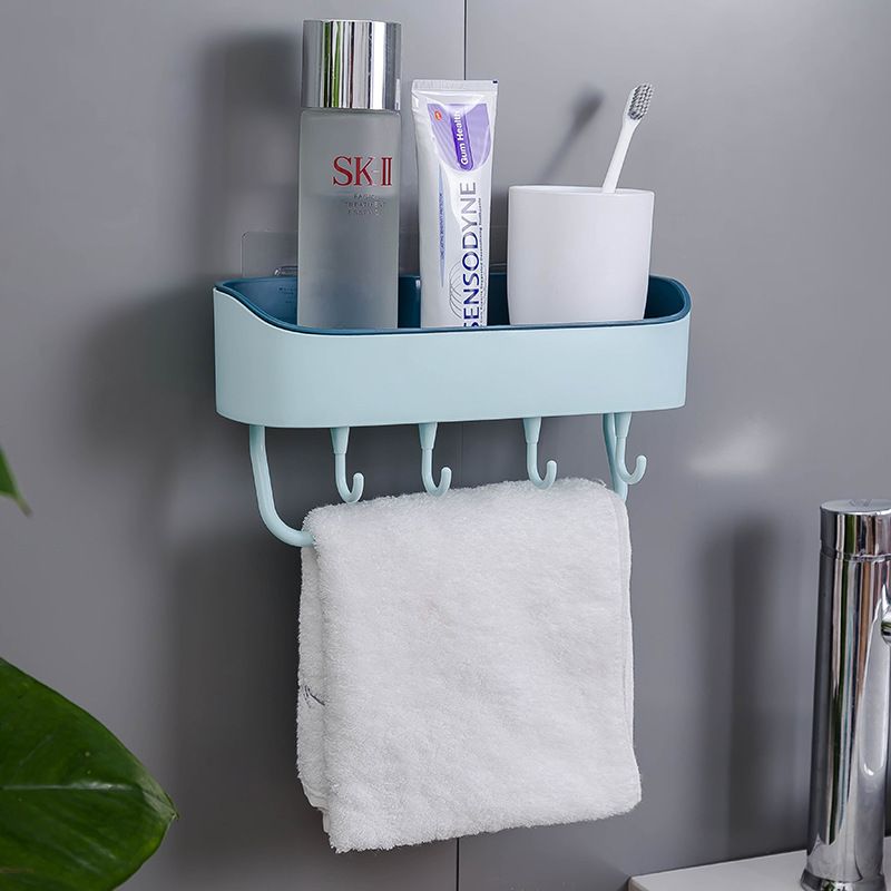 Non-perforated  Plastic Wall-Mounted StorageBasket,Toilet Storage Rack, Kitchen Storag Rack ,Bathroom Wall Shelf With Hooks,Self Adhesive No Drilling,Removable Plastic Shelf, bathroom organizer