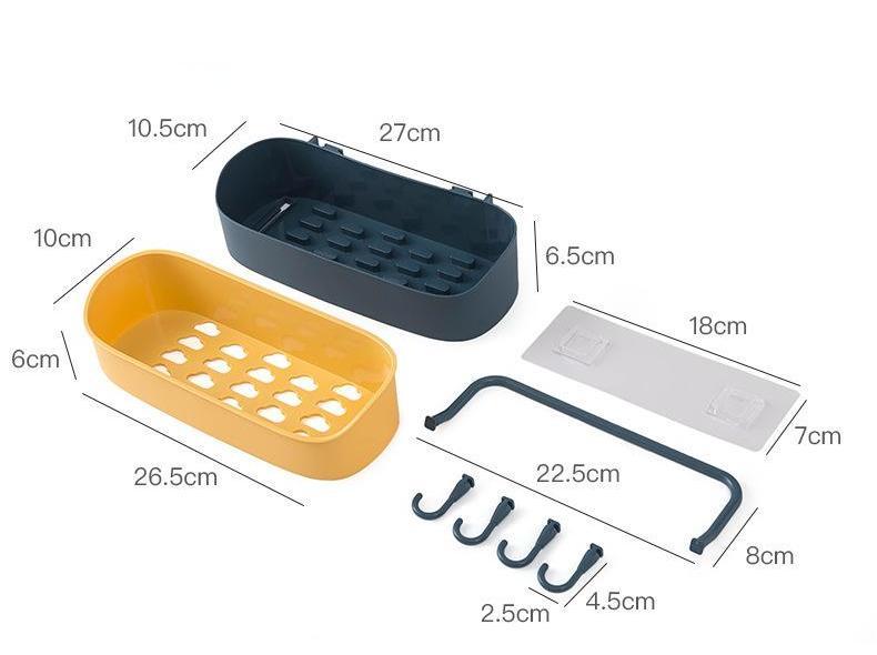 Non-perforated  Plastic Wall-Mounted StorageBasket,Toilet Storage Rack, Kitchen Storag Rack ,Bathroom Wall Shelf With Hooks,Self Adhesive No Drilling,Removable Plastic Shelf, bathroom organizer