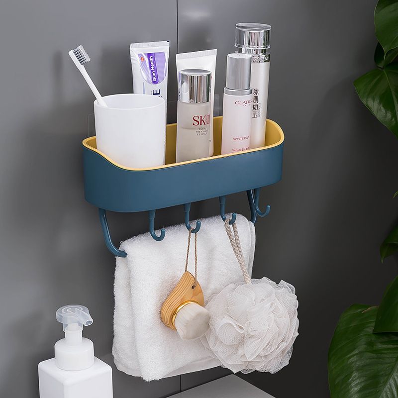 Non-perforated  Plastic Wall-Mounted StorageBasket,Toilet Storage Rack, Kitchen Storag Rack ,Bathroom Wall Shelf With Hooks,Self Adhesive No Drilling,Removable Plastic Shelf, bathroom organizer