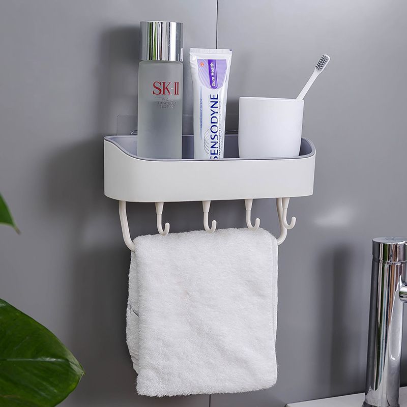 Non-perforated  Plastic Wall-Mounted StorageBasket,Toilet Storage Rack, Kitchen Storag Rack ,Bathroom Wall Shelf With Hooks,Self Adhesive No Drilling,Removable Plastic Shelf, bathroom organizer