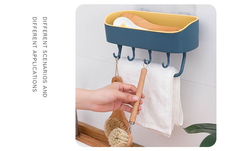 Non-perforated  Plastic Wall-Mounted StorageBasket,Toilet Storage Rack, Kitchen Storag Rack ,Bathroom Wall Shelf With Hooks,Self Adhesive No Drilling,Removable Plastic Shelf, bathroom organizer