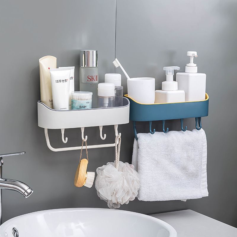 Non-perforated  Plastic Wall-Mounted StorageBasket,Toilet Storage Rack, Kitchen Storag Rack ,Bathroom Wall Shelf With Hooks,Self Adhesive No Drilling,Removable Plastic Shelf, bathroom organizer