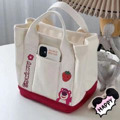 High Quality Hot Selling Canvas Recycled Reusable Bag Fashion Portable Storage Embroidered Canvas Tote Bag Lunch bag With Zipper Utility