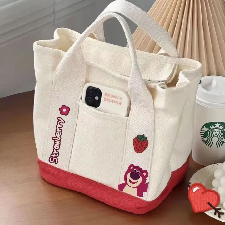 High Quality Hot Selling Canvas Recycled Reusable Bag Fashion Portable Storage Embroidered Canvas Tote Bag Lunch bag With Zipper Utility