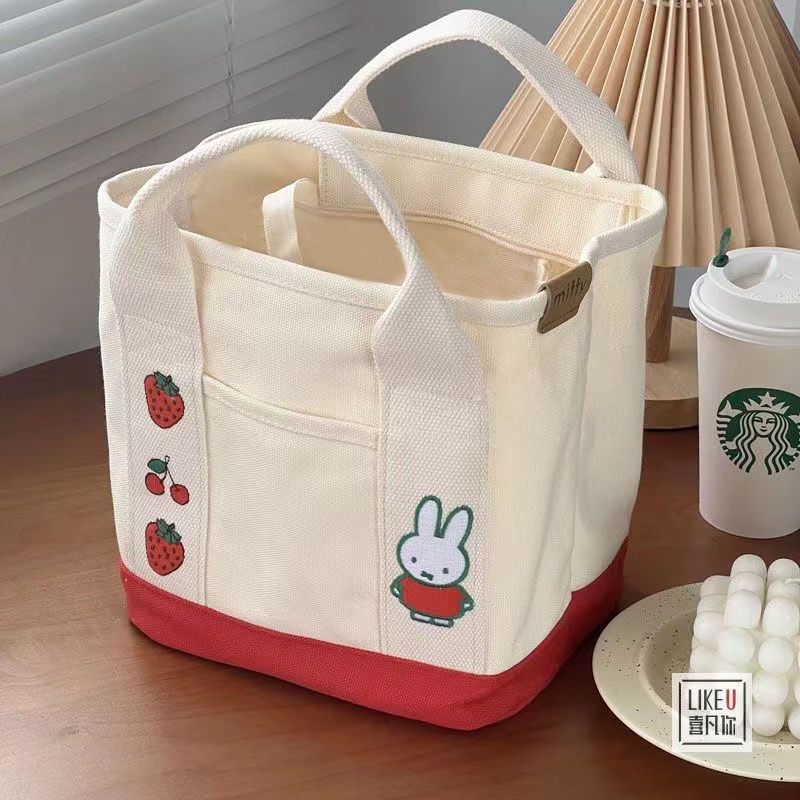 High Quality Hot Selling Canvas Recycled Reusable Bag Fashion Portable Storage Embroidered Canvas Tote Bag Lunch bag With Zipper Utility