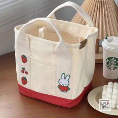 High Quality Hot Selling Canvas Recycled Reusable Bag Fashion Portable Storage Embroidered Canvas Tote Bag Lunch bag With Zipper Utility