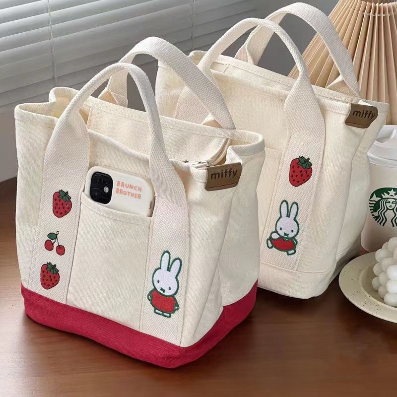 High Quality Hot Selling Canvas Recycled Reusable Bag Fashion Portable Storage Embroidered Canvas Tote Bag Lunch bag With Zipper Utility