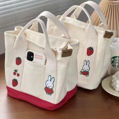 High Quality Hot Selling Canvas Recycled Reusable Bag Fashion Portable Storage Embroidered Canvas Tote Bag Lunch bag With Zipper Utility