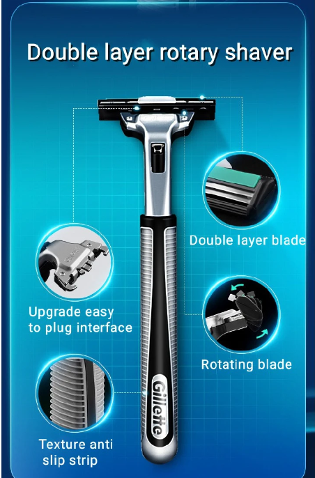 Genuine Gillette Weifeng manual double-layer Shaver Men's Traditional Shaver Centennial brand shaver Add 6 tool heads to 1 tool holder Care Hair Beard Silver normal Shaver