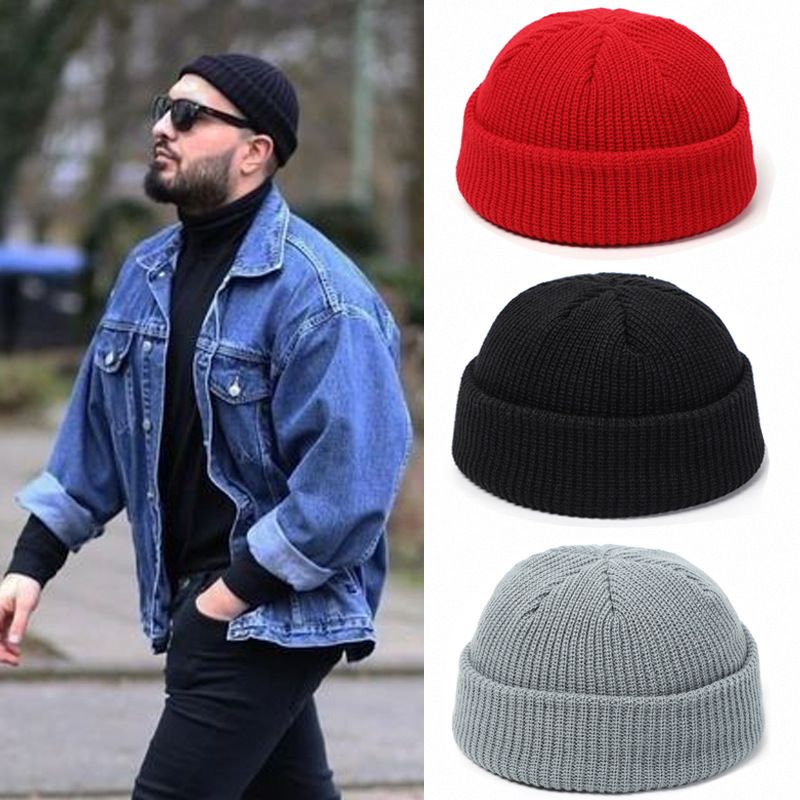 Fashion Hip Hop Beanie Knitted hat Men Skullcap Women winter Warm Brimless Baggy Melon Hats & Caps Autumn and winter short domed knitted wool hat Men's and women's warm pullover cold hat thin melon