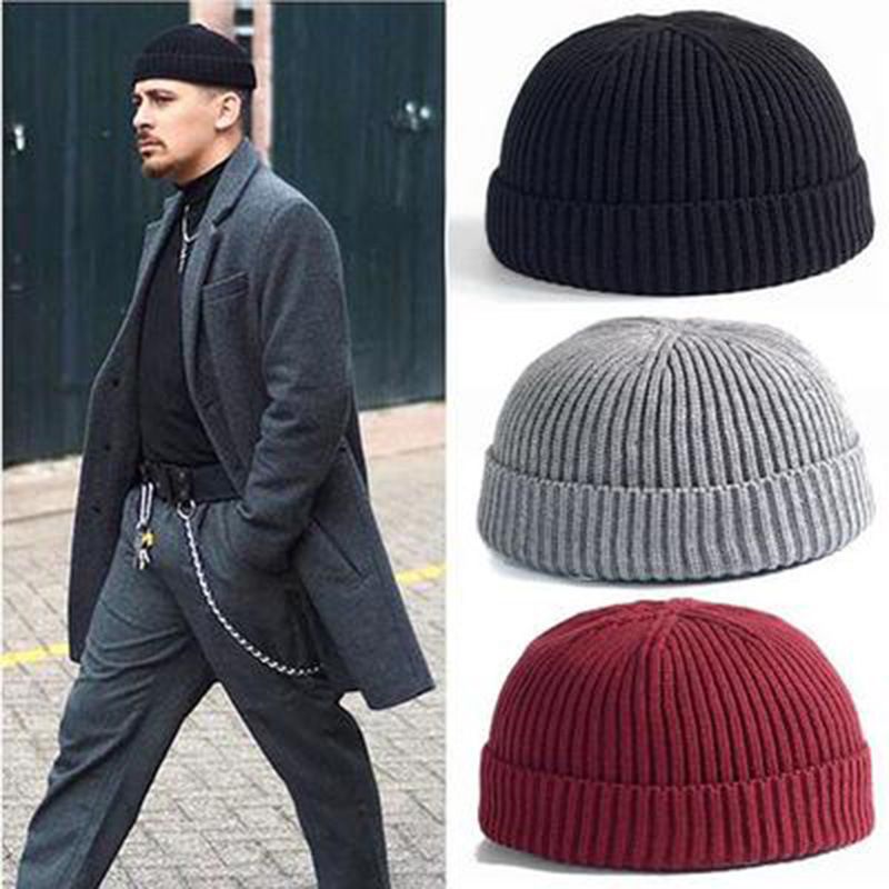 Fashion Hip Hop Beanie Knitted hat Men Skullcap Women winter Warm Brimless Baggy Melon Hats & Caps Autumn and winter short domed knitted wool hat Men's and women's warm pullover cold hat thin melon