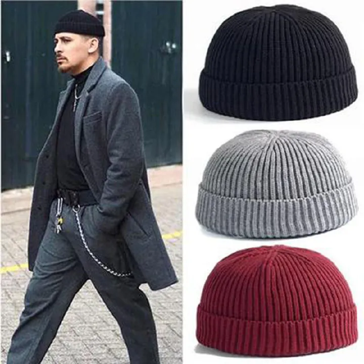 Fashion Hip Hop Beanie Knitted hat Men Skullcap Women winter Warm Brimless Baggy Melon Hats & Caps Autumn and winter short domed knitted wool hat Men's and women's warm pullover cold hat thin melon