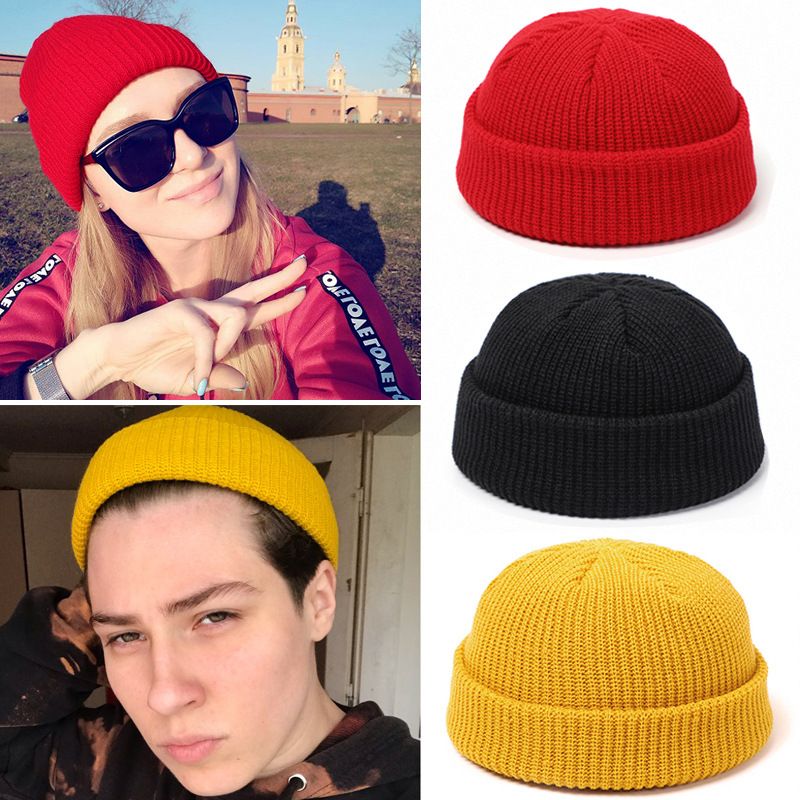Fashion Hip Hop Beanie Knitted hat Men Skullcap Women winter Warm Brimless Baggy Melon Hats & Caps Autumn and winter short domed knitted wool hat Men's and women's warm pullover cold hat thin melon