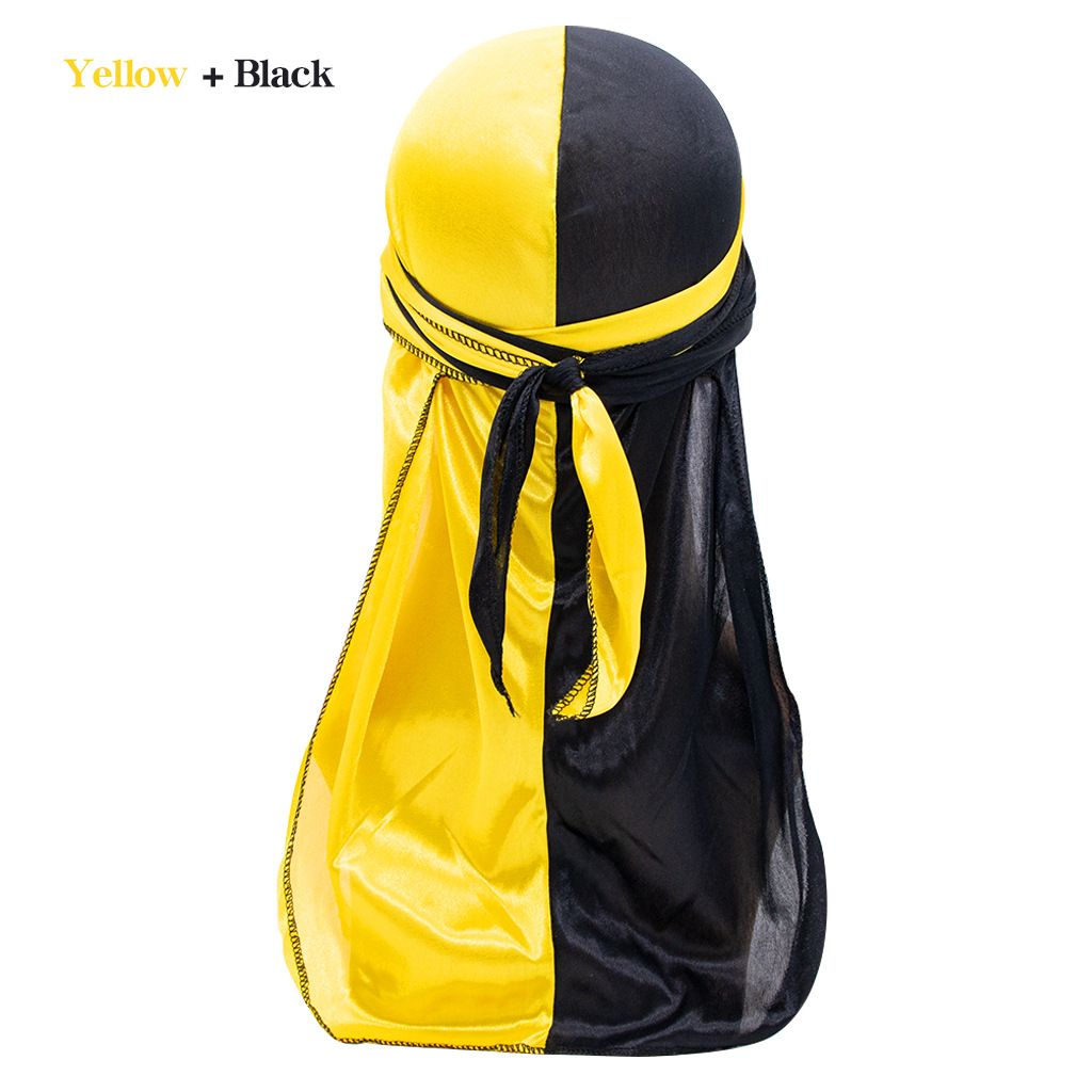 High Quality Double Color Headwraps Satin Hair Bonnets Two Tone Silky Durags Satin Long Tailed Headscarf Hat for Men Women