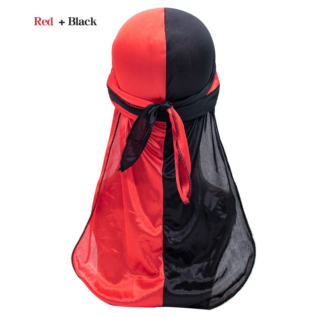 High Quality Double Color Headwraps Satin Hair Bonnets Two Tone Silky Durags Satin Long Tailed Headscarf Hat for Men Women