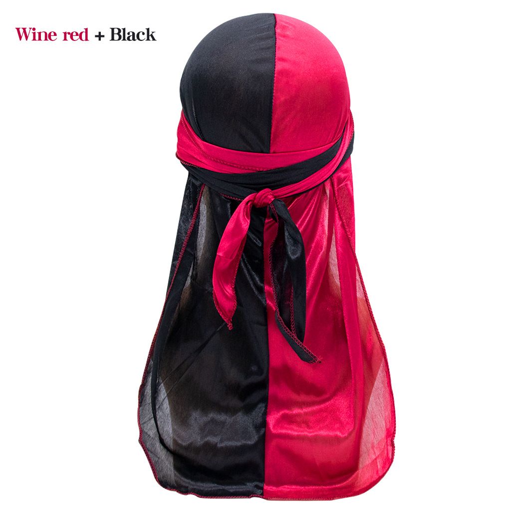 High Quality Double Color Headwraps Satin Hair Bonnets Two Tone Silky Durags Satin Long Tailed Headscarf Hat for Men Women