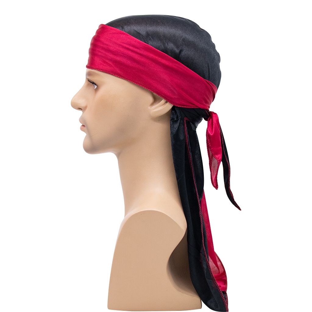 High Quality Double Color Headwraps Satin Hair Bonnets Two Tone Silky Durags Satin Long Tailed Headscarf Hat for Men Women