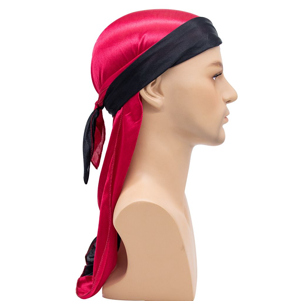 High Quality Double Color Headwraps Satin Hair Bonnets Two Tone Silky Durags Satin Long Tailed Headscarf Hat for Men Women