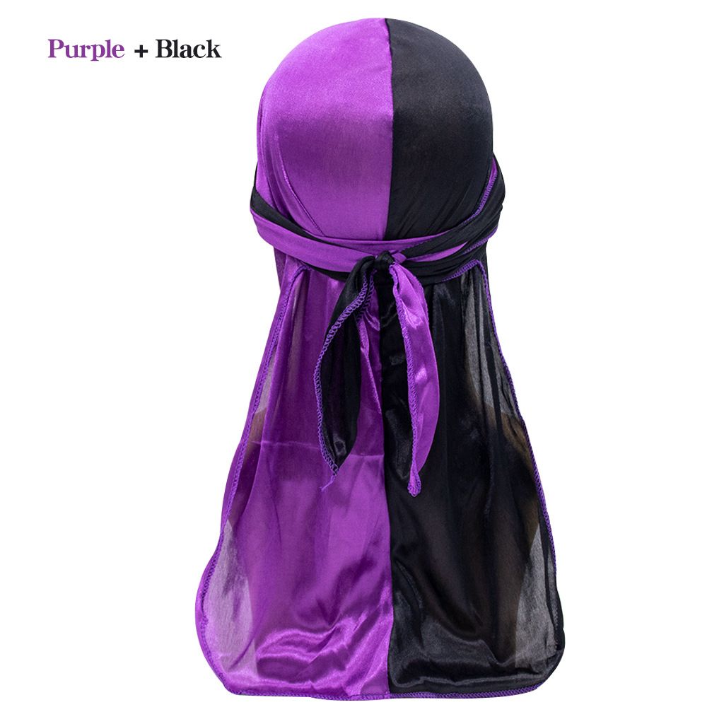 High Quality Double Color Headwraps Satin Hair Bonnets Two Tone Silky Durags Satin Long Tailed Headscarf Hat for Men Women