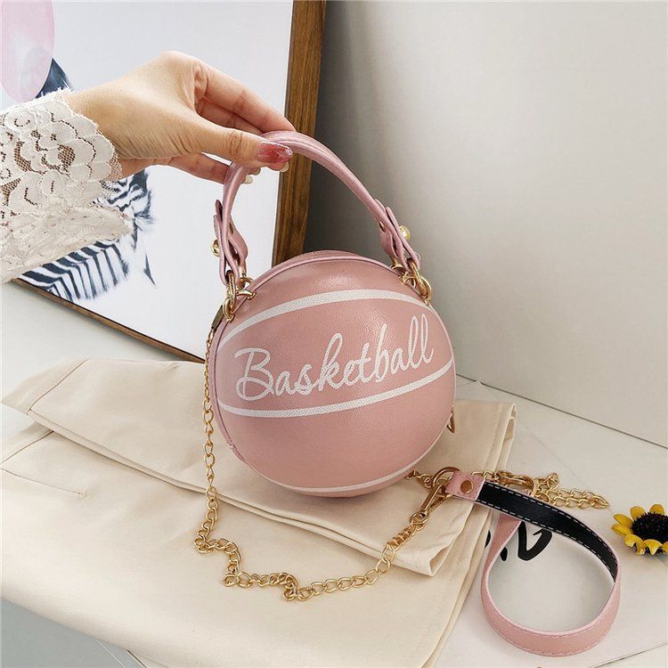 Hot sale Small Basketball Hand Bag popular Fashion Women  PU Leather Chains Letter Print Handbag Female Mini Round Tote hand bag