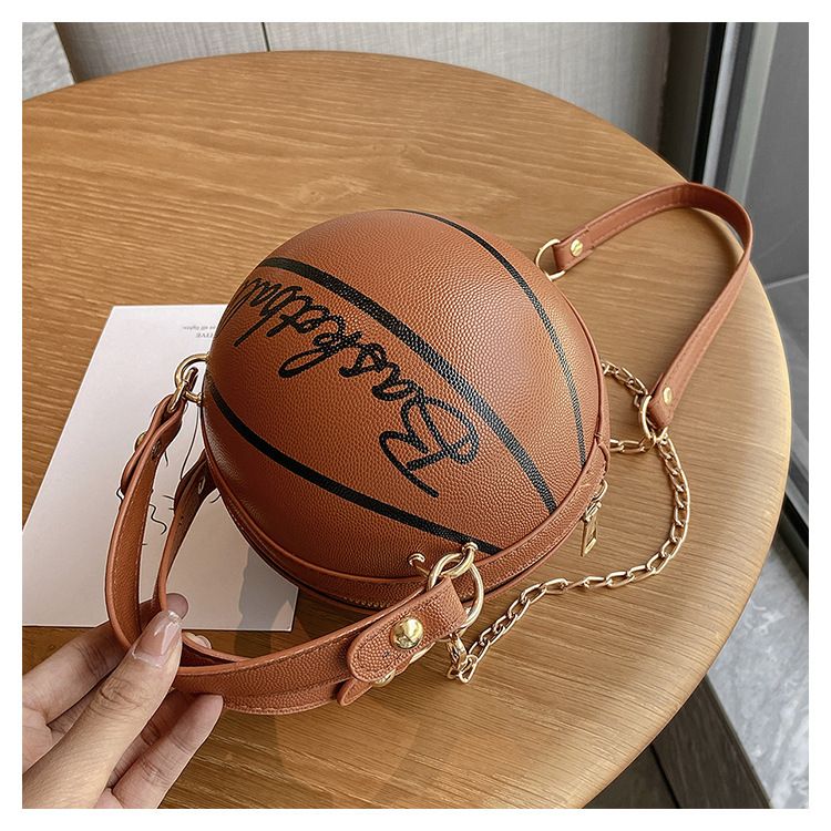 Hot sale Small Basketball Hand Bag popular Fashion Women  PU Leather Chains Letter Print Handbag Female Mini Round Tote hand bag