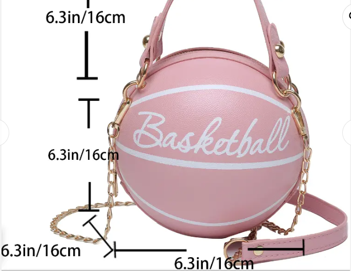 Hot sale Small Basketball Hand Bag popular Fashion Women  PU Leather Chains Letter Print Handbag Female Mini Round Tote hand bag