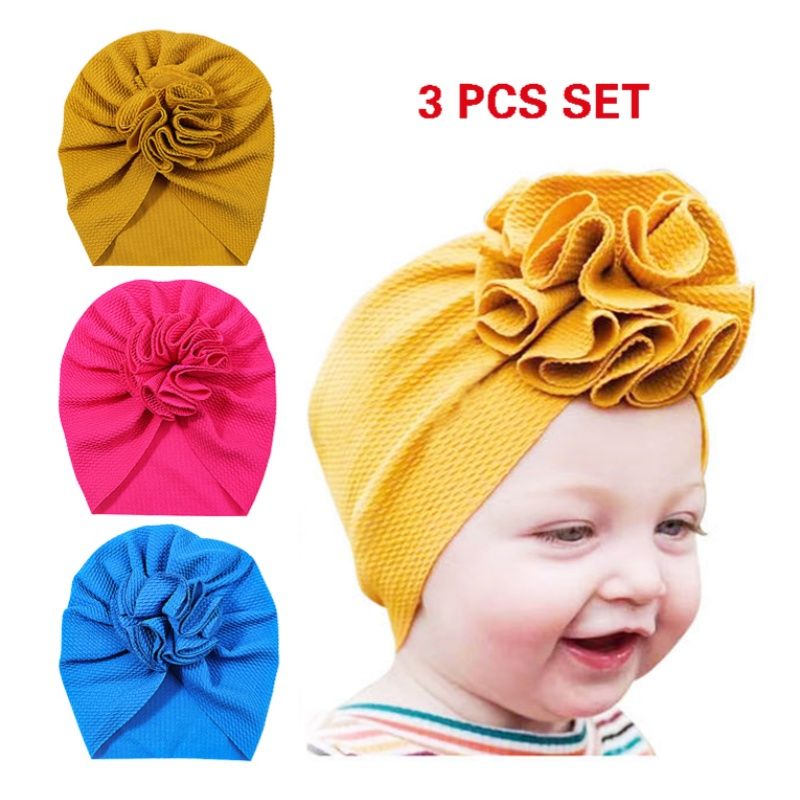 3 Pcs Cute Flower Baby Hat Toddler Turban Infant Head wraps Kids Bonnet Newborn Toddler Beanie Cap for 0-18m Baby Girl Hats Solid Color Newborn Cap Headwear Hair Accessories Suitable For Gift
