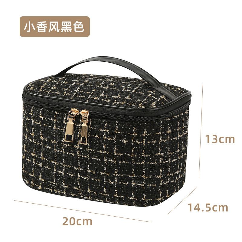 New design Fashion Plaid Tweed Storage Bag Travel Ladies Toiletries Storage Custom Cosmetic Bag lattice makeup bag large capacity portable travel storage bag makeup organizer bags