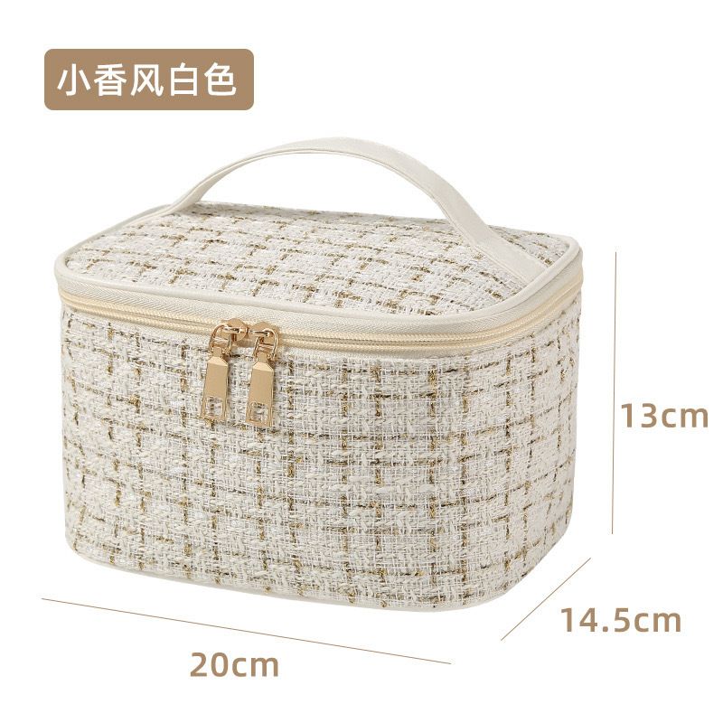 New design Fashion Plaid Tweed Storage Bag Travel Ladies Toiletries Storage Custom Cosmetic Bag lattice makeup bag large capacity portable travel storage bag makeup organizer bags