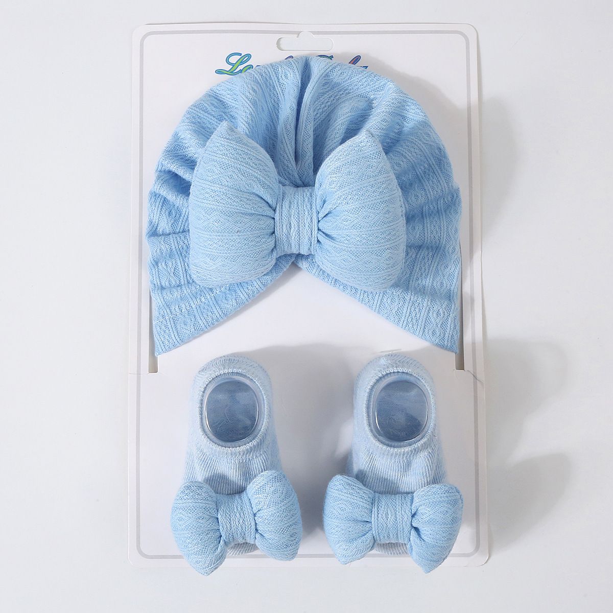 2pcs/set Hat and Socks Set Super Soft Knitted Cotton luxury baby turban caps sets hijab hair accessory headscarf Big Bow Socks baby hat Sleepwear cap head scarf for babies sleeping