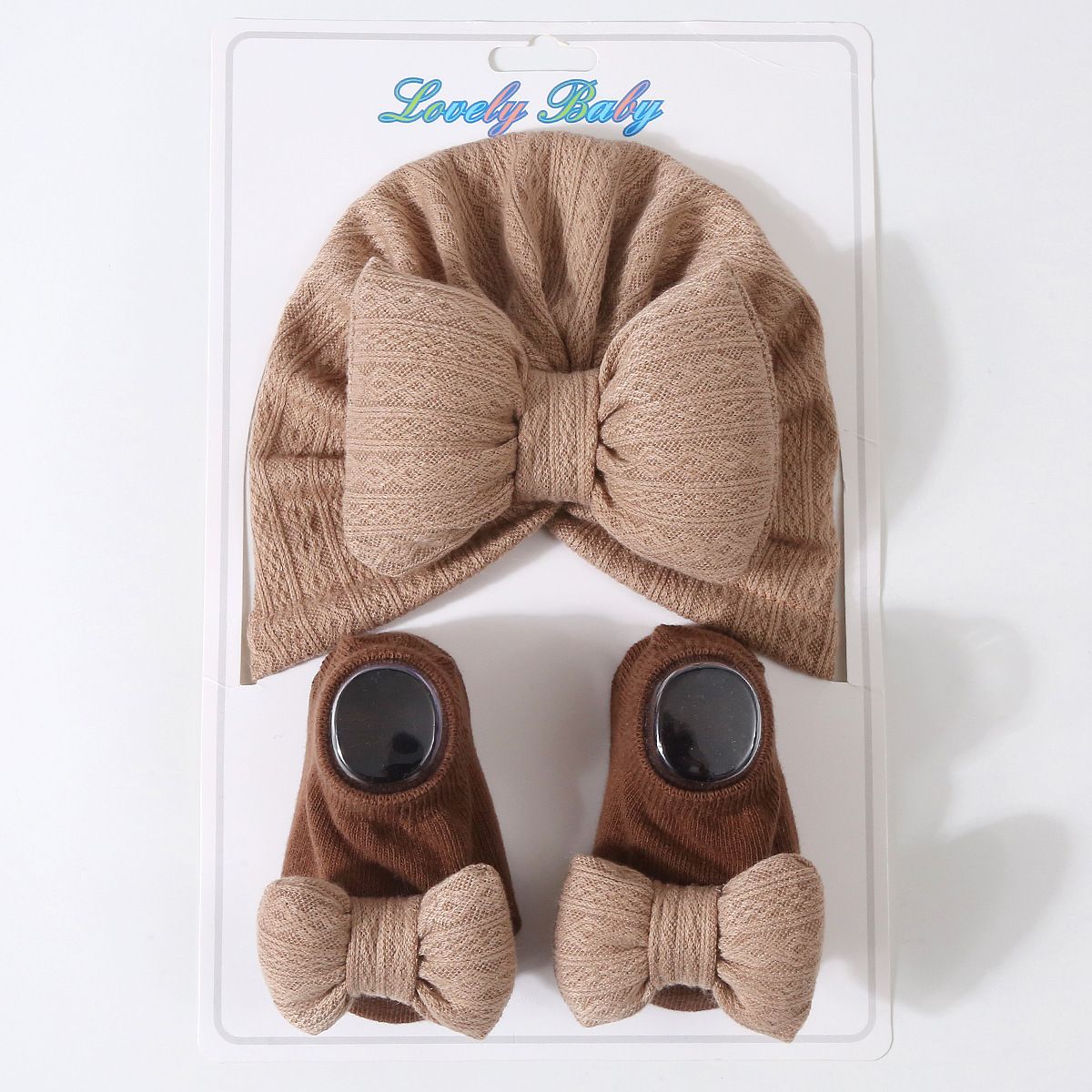 2pcs/set Hat and Socks Set Super Soft Knitted Cotton luxury baby turban caps sets hijab hair accessory headscarf Big Bow Socks baby hat Sleepwear cap head scarf for babies sleeping