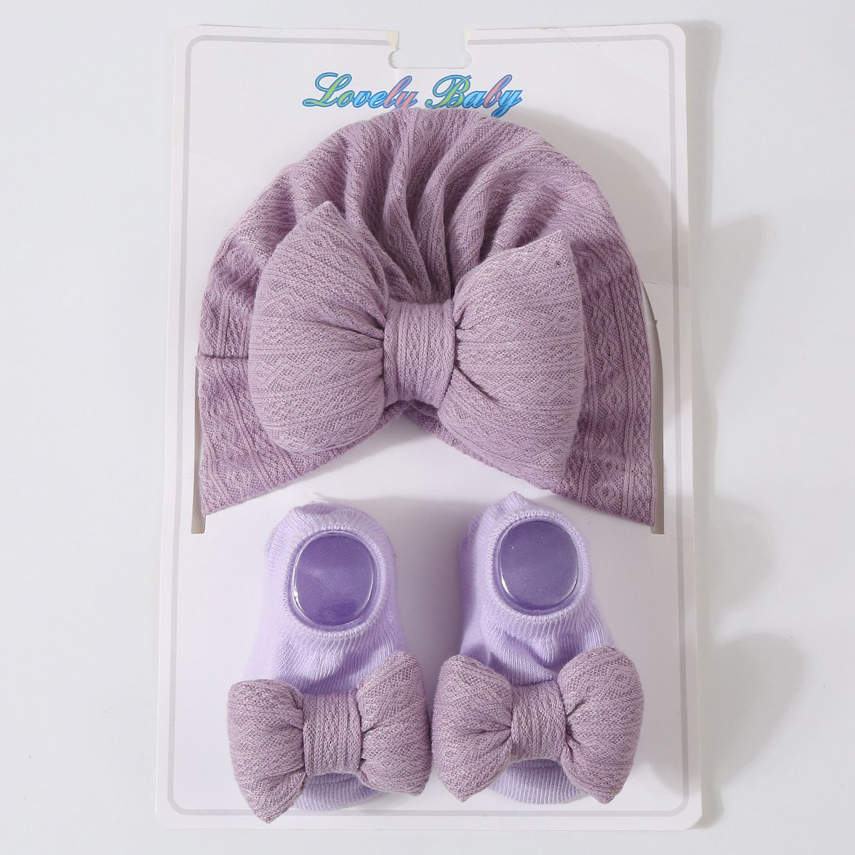 2pcs/set Hat and Socks Set Super Soft Knitted Cotton luxury baby turban caps sets hijab hair accessory headscarf Big Bow Socks baby hat Sleepwear cap head scarf for babies sleeping