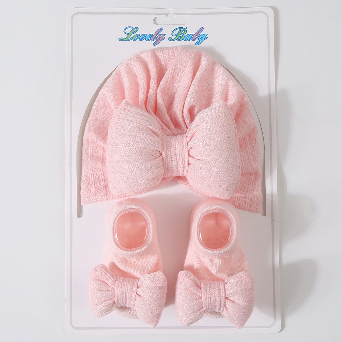2pcs/set Hat and Socks Set Super Soft Knitted Cotton luxury baby turban caps sets hijab hair accessory headscarf Big Bow Socks baby hat Sleepwear cap head scarf for babies sleeping