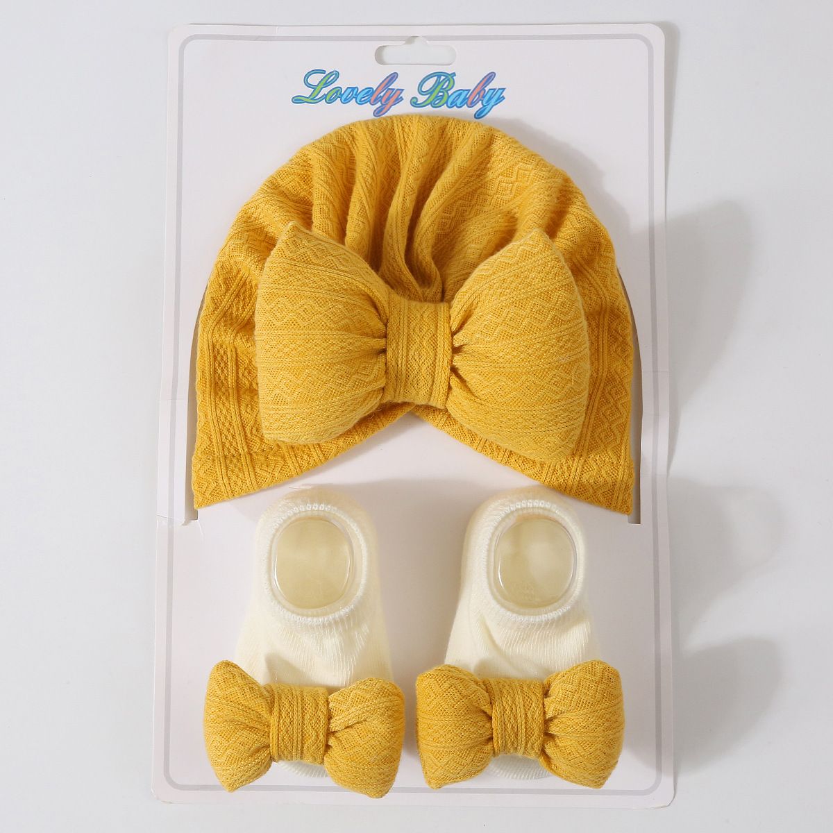 2pcs/set Hat and Socks Set Super Soft Knitted Cotton luxury baby turban caps sets hijab hair accessory headscarf Big Bow Socks baby hat Sleepwear cap head scarf for babies sleeping