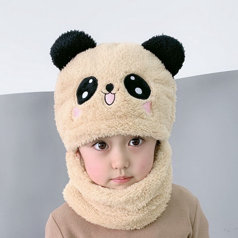 Autumn Winter Super warm Cartoon Plush Scarf Stuffed Animal Panda Toy Cap Fleece Warmth Adult Parent-Child Thicken Baby Hat