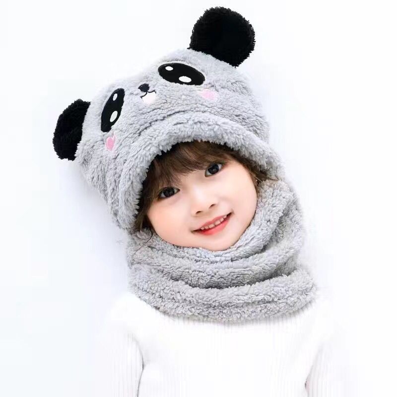 Autumn Winter Super warm Cartoon Plush Scarf Stuffed Animal Panda Toy Cap Fleece Warmth Adult Parent-Child Thicken Baby Hat