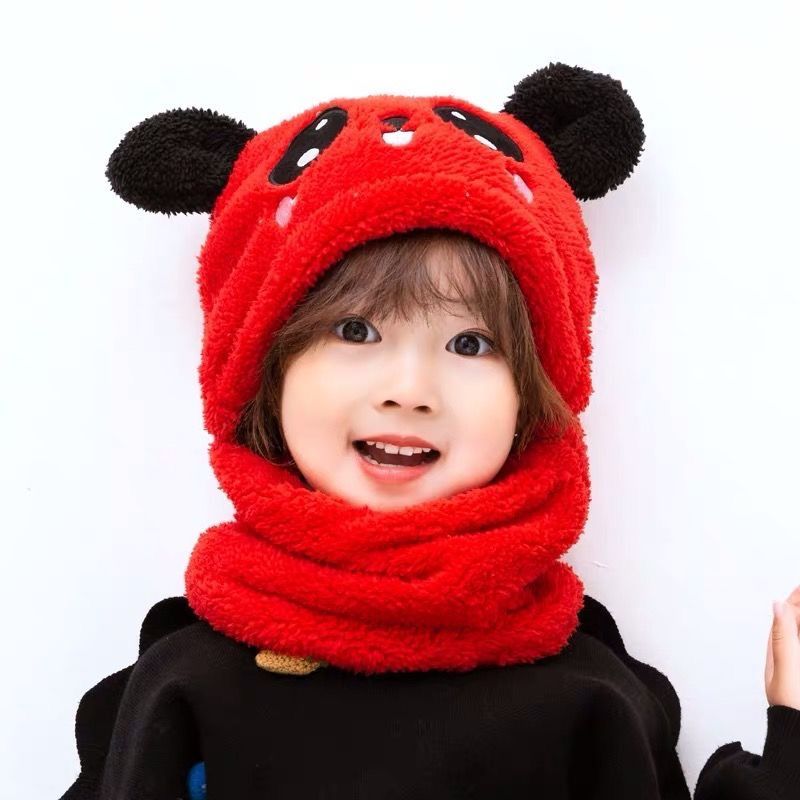 Autumn Winter Super warm Cartoon Plush Scarf Stuffed Animal Panda Toy Cap Fleece Warmth Adult Parent-Child Thicken Baby Hat