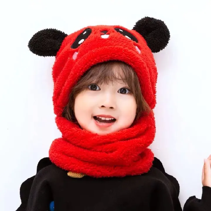 Autumn Winter Super warm Cartoon Plush Scarf Stuffed Animal Panda Toy Cap Fleece Warmth Adult Parent-Child Thicken Baby Hat