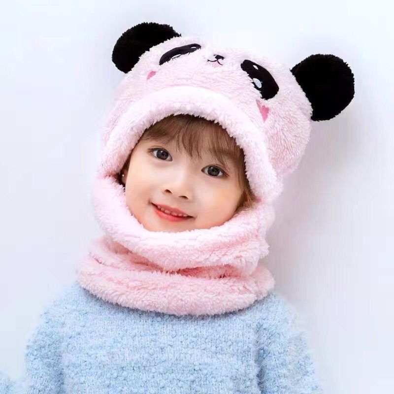 Autumn Winter Super warm Cartoon Plush Scarf Stuffed Animal Panda Toy Cap Fleece Warmth Adult Parent-Child Thicken Baby Hat