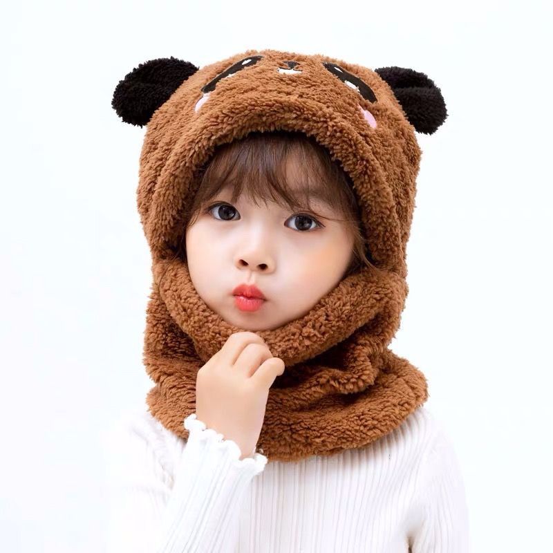 Autumn Winter Super warm Cartoon Plush Scarf Stuffed Animal Panda Toy Cap Fleece Warmth Adult Parent-Child Thicken Baby Hat