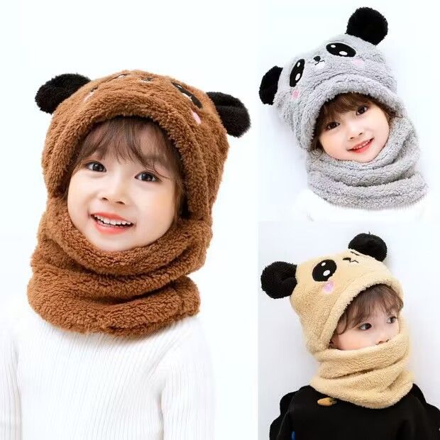 Autumn Winter Super warm Cartoon Plush Scarf Stuffed Animal Panda Toy Cap Fleece Warmth Adult Parent-Child Thicken Baby Hat