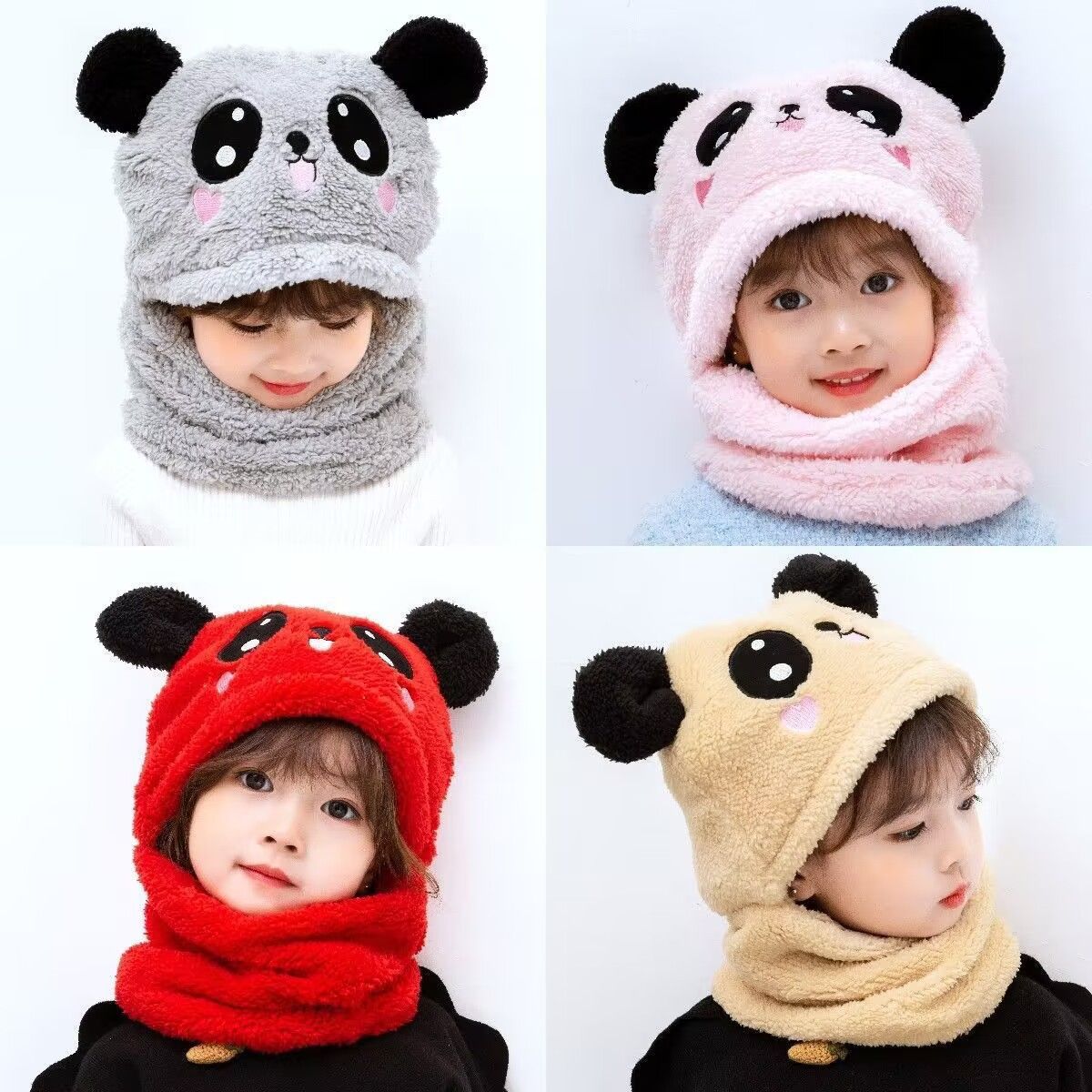 Autumn Winter Super warm Cartoon Plush Scarf Stuffed Animal Panda Toy Cap Fleece Warmth Adult Parent-Child Thicken Baby Hat