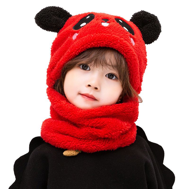 Autumn Winter Super warm Cartoon Plush Scarf Stuffed Animal Panda Toy Cap Fleece Warmth Adult Parent-Child Thicken Baby Hat