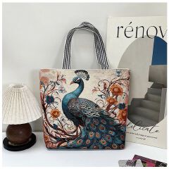 Gelory Fashion Painted Western Retro Style Large Capacity Tote Bag Zipper Closure Canvas Women's Shoulder Handbags