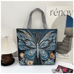 Gelory Fashion Painted Western Retro Style Large Capacity Tote Bag Zipper Closure Canvas Women's Shoulder Handbags