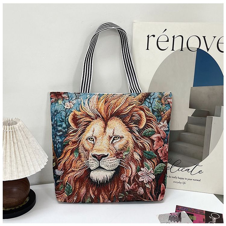 Gelory Fashion Painted Western Retro Style Large Capacity Tote Bag Zipper Closure Canvas Women's Shoulder Handbags