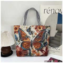 Gelory Fashion Painted Western Retro Style Large Capacity Tote Bag Zipper Closure Canvas Women's Shoulder Handbags